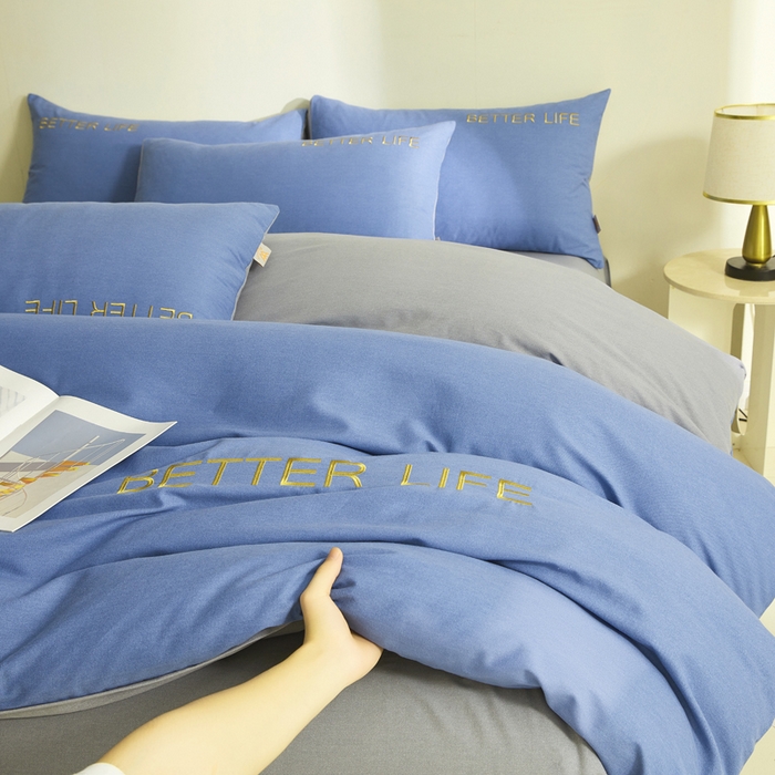 91家纺网 家纺一手货源 找家纺 七仙女家纺 2025新款全棉生态磨毛-前程似锦系列-四件套 莱茵蓝