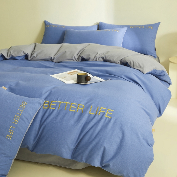 91家纺网 家纺一手货源 找家纺 七仙女家纺 2025新款全棉生态磨毛-前程似锦系列-四件套 莱茵蓝