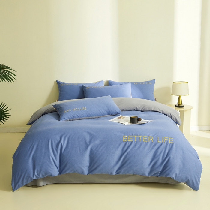 91家纺网 家纺一手货源 找家纺 七仙女家纺 2025新款全棉生态磨毛-前程似锦系列-四件套 莱茵蓝