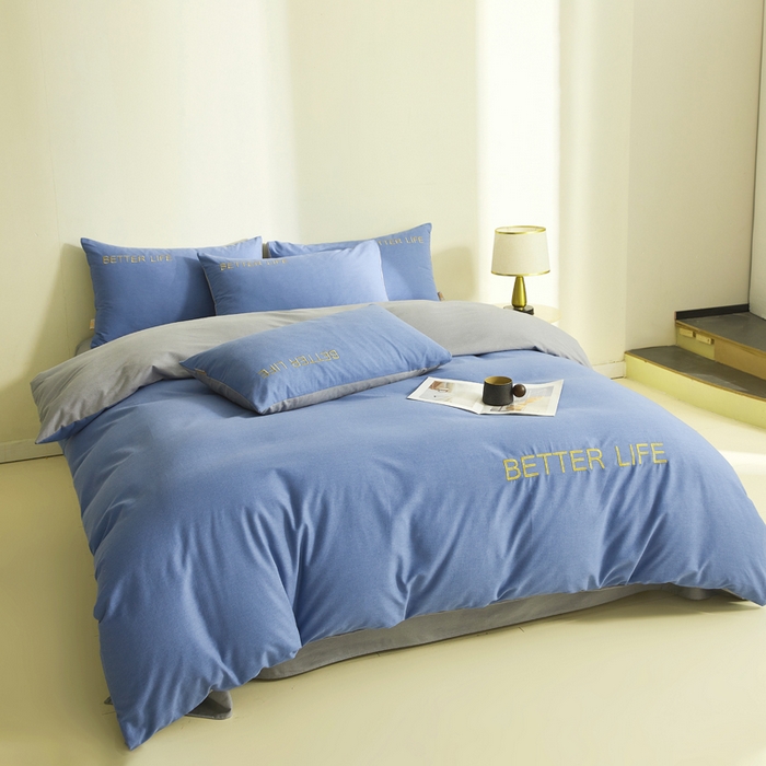 91家纺网 家纺一手货源 找家纺 七仙女家纺 2025新款全棉生态磨毛-前程似锦系列-四件套 莱茵蓝