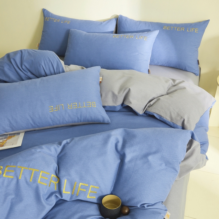 91家纺网 家纺一手货源 找家纺 七仙女家纺 2025新款全棉生态磨毛-前程似锦系列-四件套 莱茵蓝