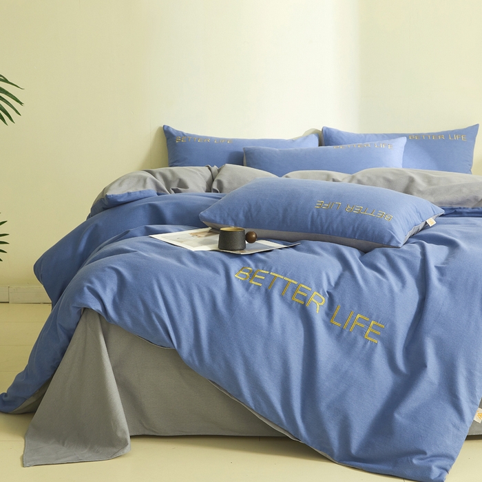 91家纺网 家纺一手货源 找家纺 七仙女家纺 2025新款全棉生态磨毛-前程似锦系列-四件套 莱茵蓝