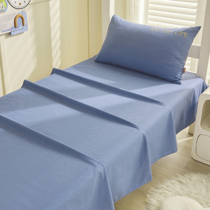 91家纺网 家纺一手货源 找家纺 七仙女家纺 2025新款全棉生态磨毛-前程似锦系列-床单两件套 莱茵蓝