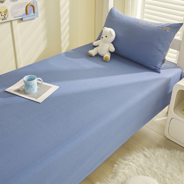 91家纺网 家纺一手货源 找家纺 七仙女家纺 2025新款全棉生态磨毛-前程似锦系列-床单两件套 莱茵蓝