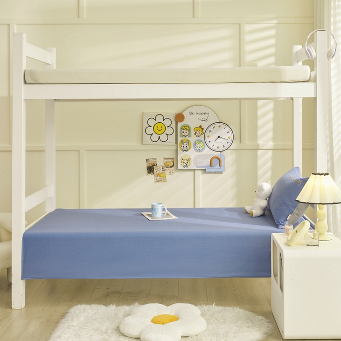 91家纺网 家纺一手货源 找家纺 七仙女家纺 2025新款全棉生态磨毛-前程似锦系列-床单两件套 莱茵蓝