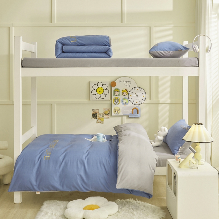 91家纺网 家纺一手货源 找家纺 七仙女家纺 2025新款全棉生态磨毛-前程似锦系列-学生三件套 莱茵蓝