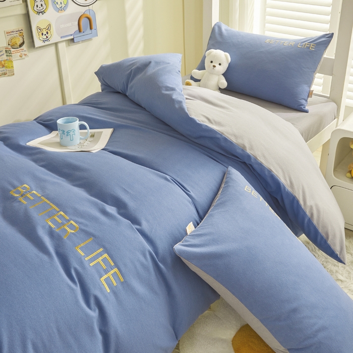 91家纺网 家纺一手货源 找家纺 七仙女家纺 2025新款全棉生态磨毛-前程似锦系列-学生三件套 莱茵蓝