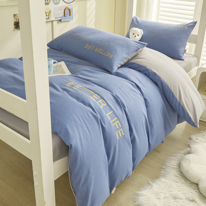 91家纺网 家纺一手货源 找家纺 七仙女家纺 2025新款全棉生态磨毛-前程似锦系列-学生三件套 莱茵蓝