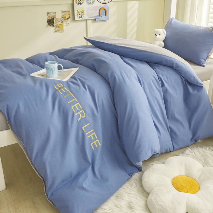 91家纺网 家纺一手货源 找家纺 七仙女家纺 2025新款全棉生态磨毛-前程似锦系列-学生三件套 莱茵蓝