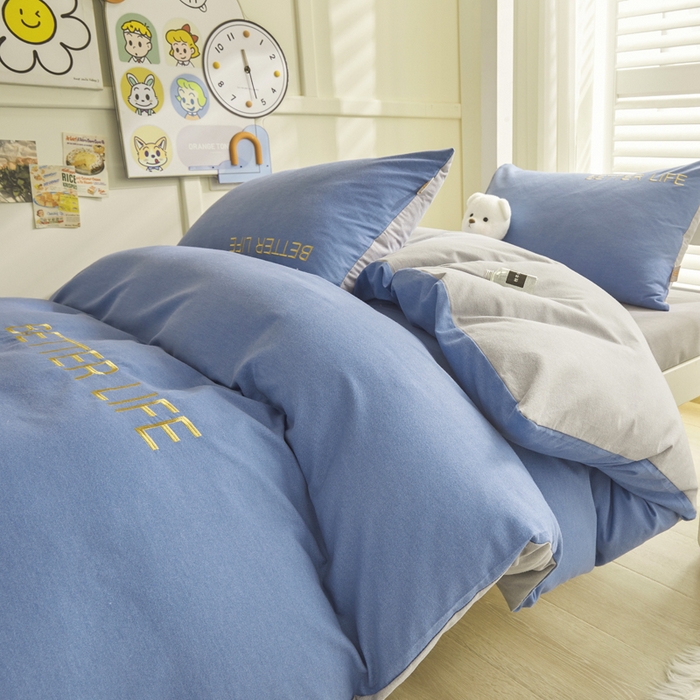 91家纺网 家纺一手货源 找家纺 七仙女家纺 2025新款全棉生态磨毛-前程似锦系列-学生三件套 莱茵蓝