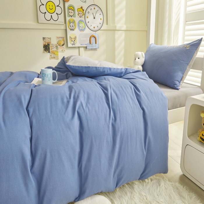 91家纺网 家纺一手货源 找家纺 七仙女家纺 2025新款全棉生态磨毛-前程似锦系列-学生三件套 莱茵蓝