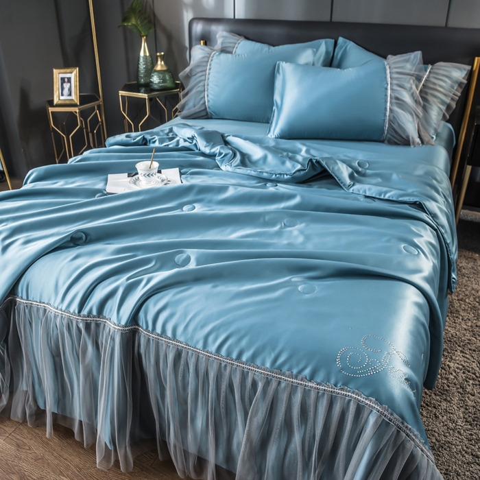 91家纺网 家纺一手货源 找家纺 （总）丽莱美家纺 2025新款水洗冰丝蕾丝夏被  夏被三件套  夏被四件套