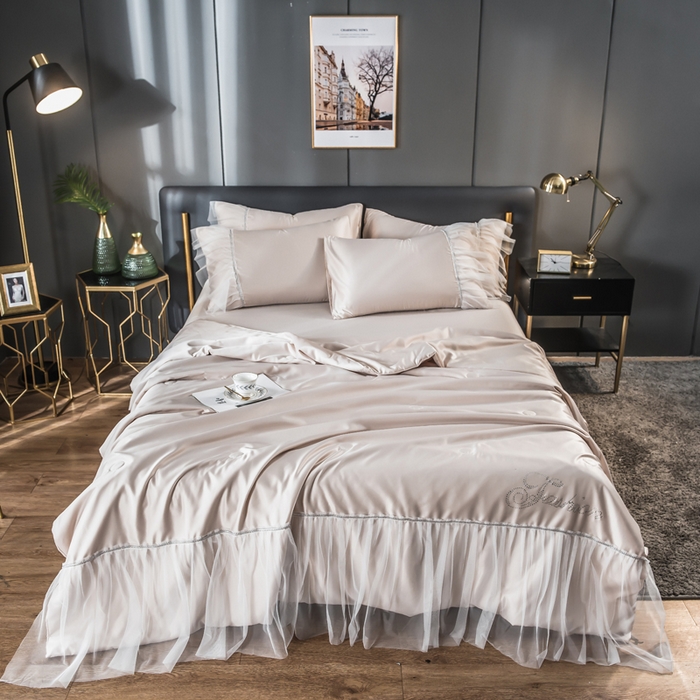 91家纺网 家纺一手货源 找家纺 （总）丽莱美家纺 2025新款水洗冰丝蕾丝夏被  夏被三件套  夏被四件套