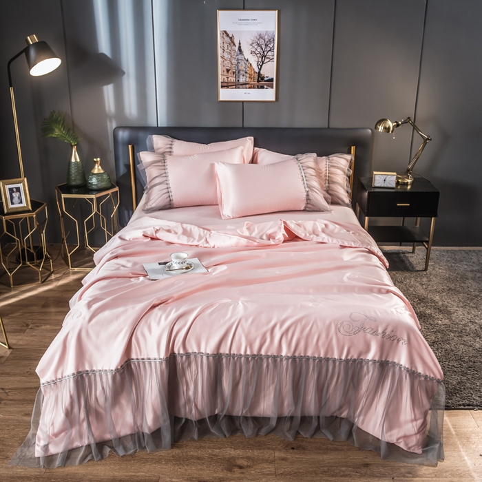 91家纺网 家纺一手货源 找家纺 （总）丽莱美家纺 2025新款水洗冰丝蕾丝夏被  夏被三件套  夏被四件套