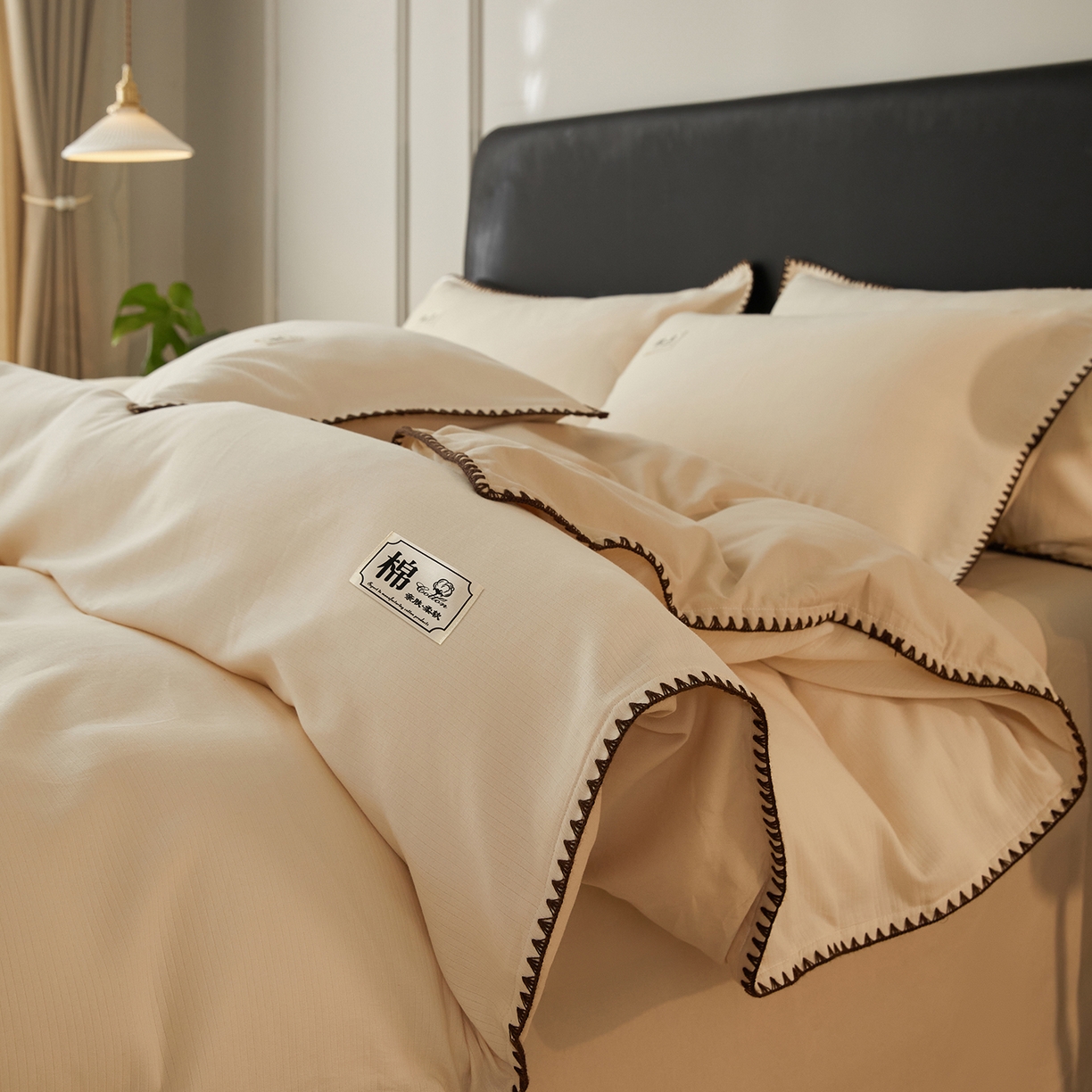 91家纺网 家纺一手货源 找家纺 （总）简宜家居（朝初家纺） 2025新款全棉厚织长绒棉立体提花磨毛贝壳边四件套