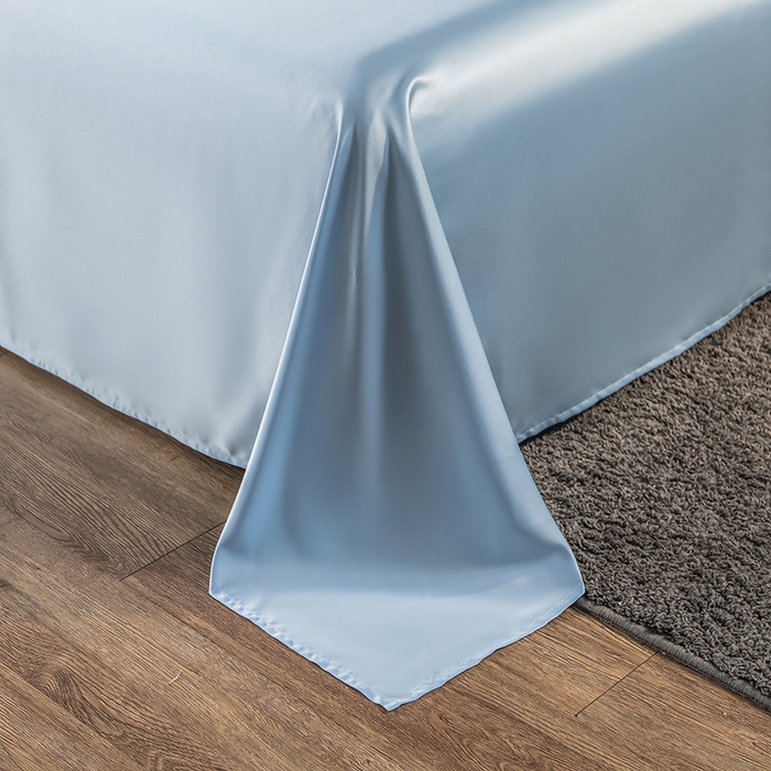 91家纺网 家纺一手货源 找家纺 丽莱美家纺 2026新款天丝冰丝床单 天蓝