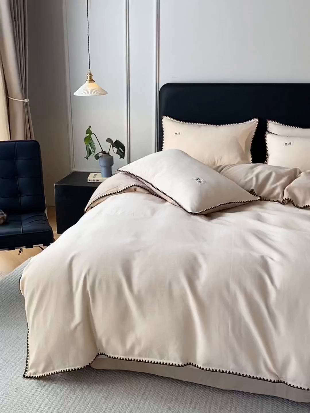 91家纺网 家纺一手货源 找家纺 （总）简宜家居（朝初家纺） 2025新款全棉厚织长绒棉立体提花磨毛贝壳边四件套