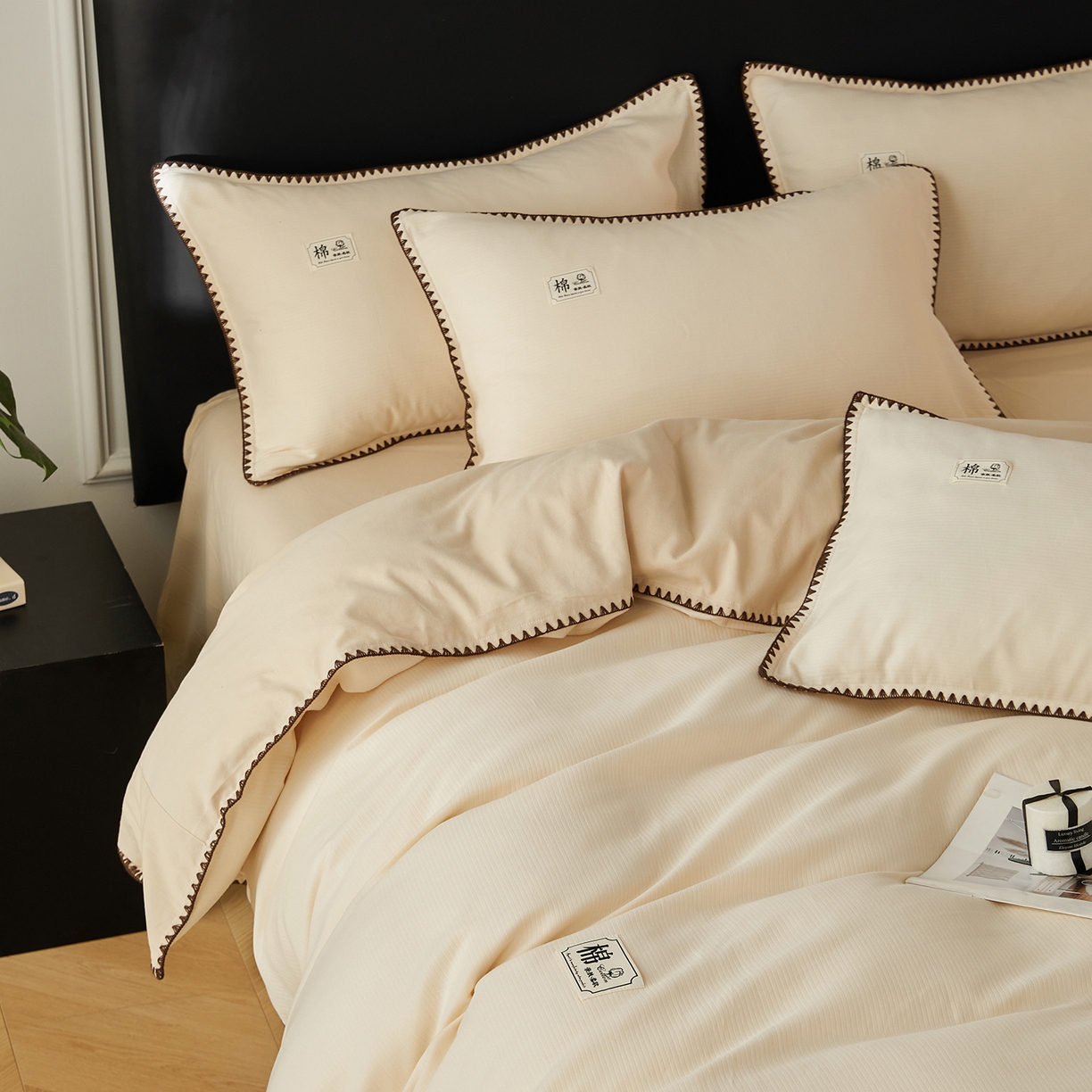 91家纺网 家纺一手货源 找家纺 （总）简宜家居（朝初家纺） 2025新款全棉厚织长绒棉立体提花磨毛贝壳边四件套