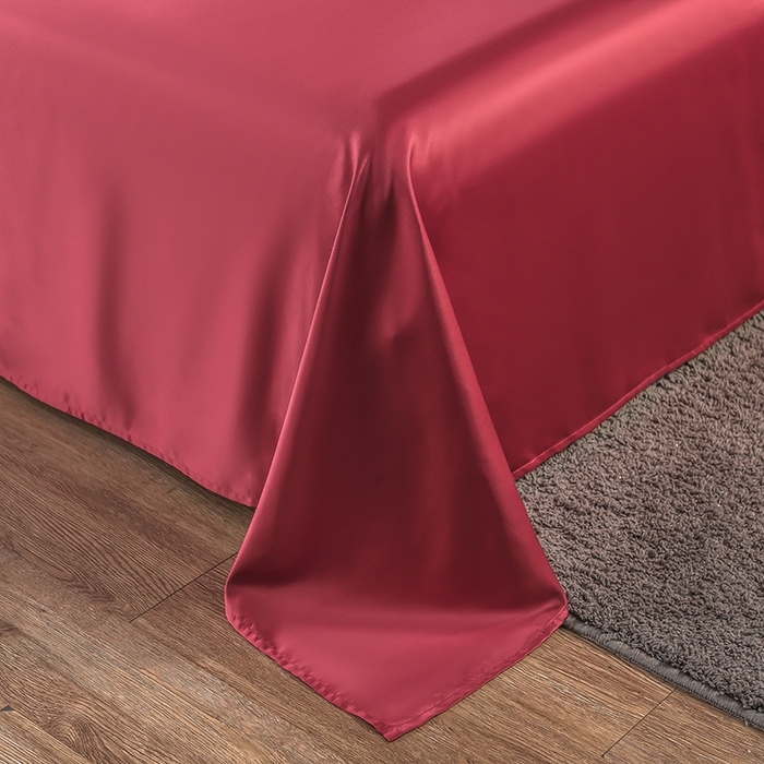 91家纺网 家纺一手货源 找家纺 丽莱美家纺 2026新款天丝冰丝床单 酒红