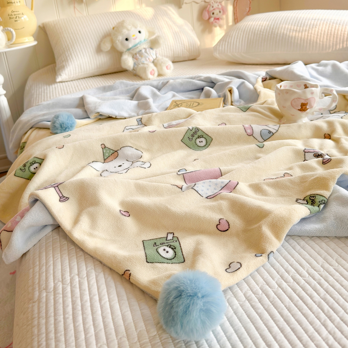 91家纺网 家纺一手货源 找家纺 （总）罗亿家纺 2025新款高克重（200g）牛奶绒韩系毛球办公室盖毯多功能盖毯被套毛毯两用（小红书推荐)