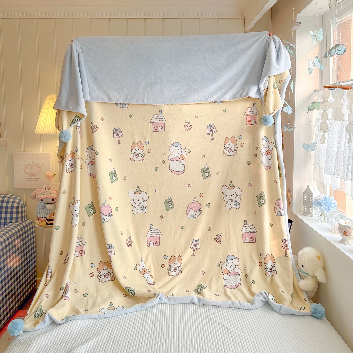 91家纺网 家纺一手货源 找家纺 （总）罗亿家纺 2025新款高克重（200g）牛奶绒韩系毛球办公室盖毯多功能盖毯被套毛毯两用（小红书推荐)