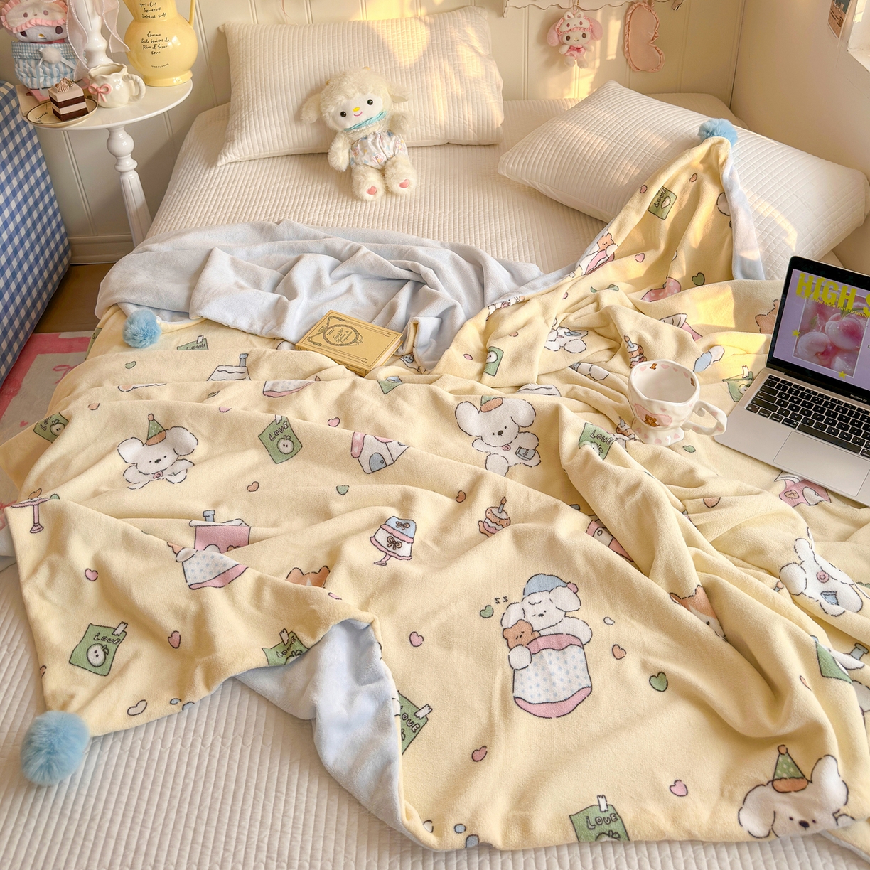 91家纺网 家纺一手货源 找家纺 （总）罗亿家纺 2025新款高克重（200g）牛奶绒韩系毛球办公室盖毯多功能盖毯被套毛毯两用（小红书推荐)