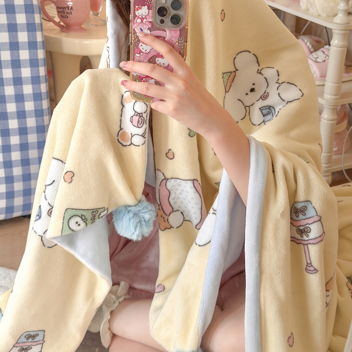 91家纺网 家纺一手货源 找家纺 （总）罗亿家纺 2025新款高克重（200g）牛奶绒韩系毛球办公室盖毯多功能盖毯被套毛毯两用（小红书推荐)