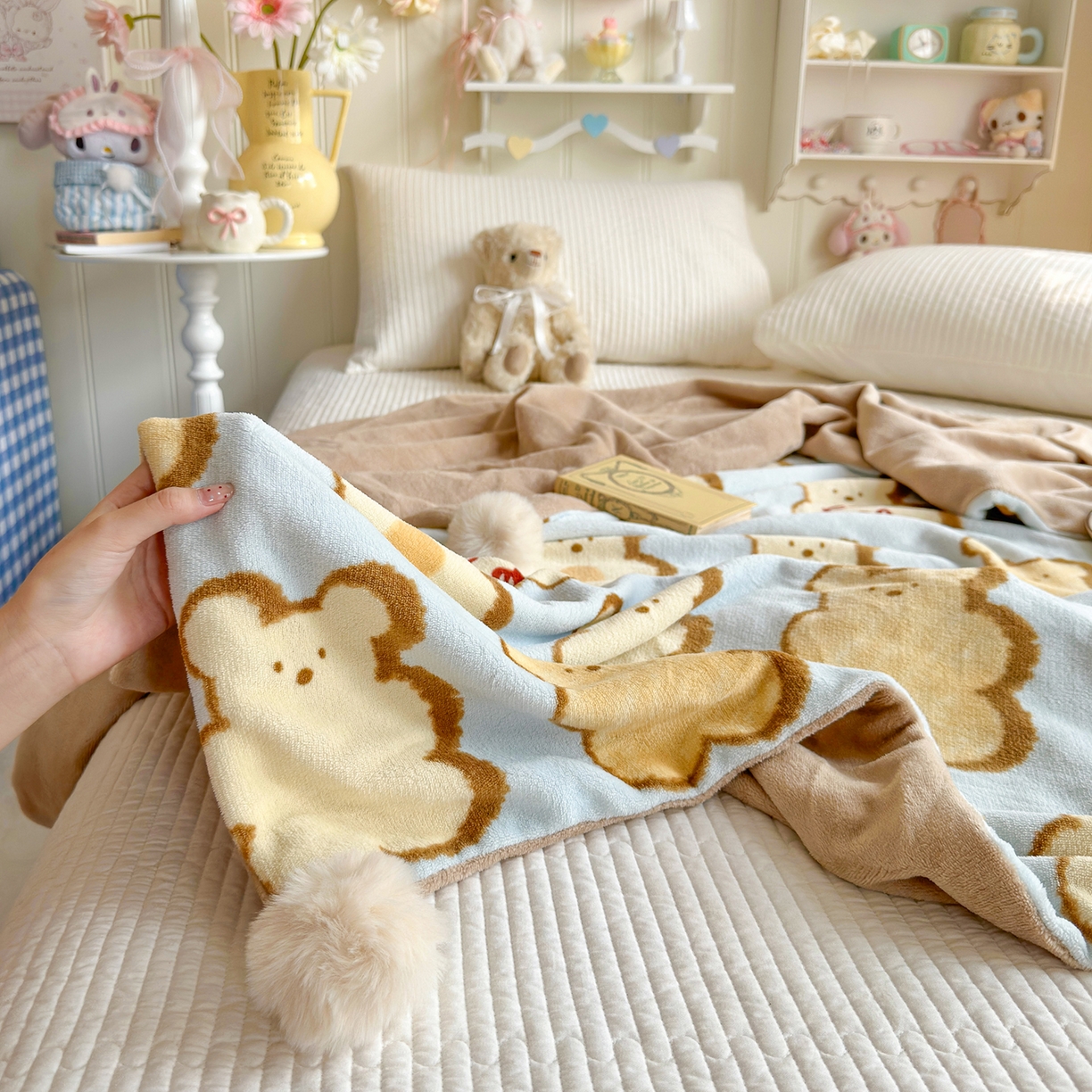 91家纺网 家纺一手货源 找家纺 罗亿家纺 2025新款高克重（200g）牛奶绒韩系毛球办公室盖毯多功能盖毯被套毛毯两用（小红书推荐) 饼干星人