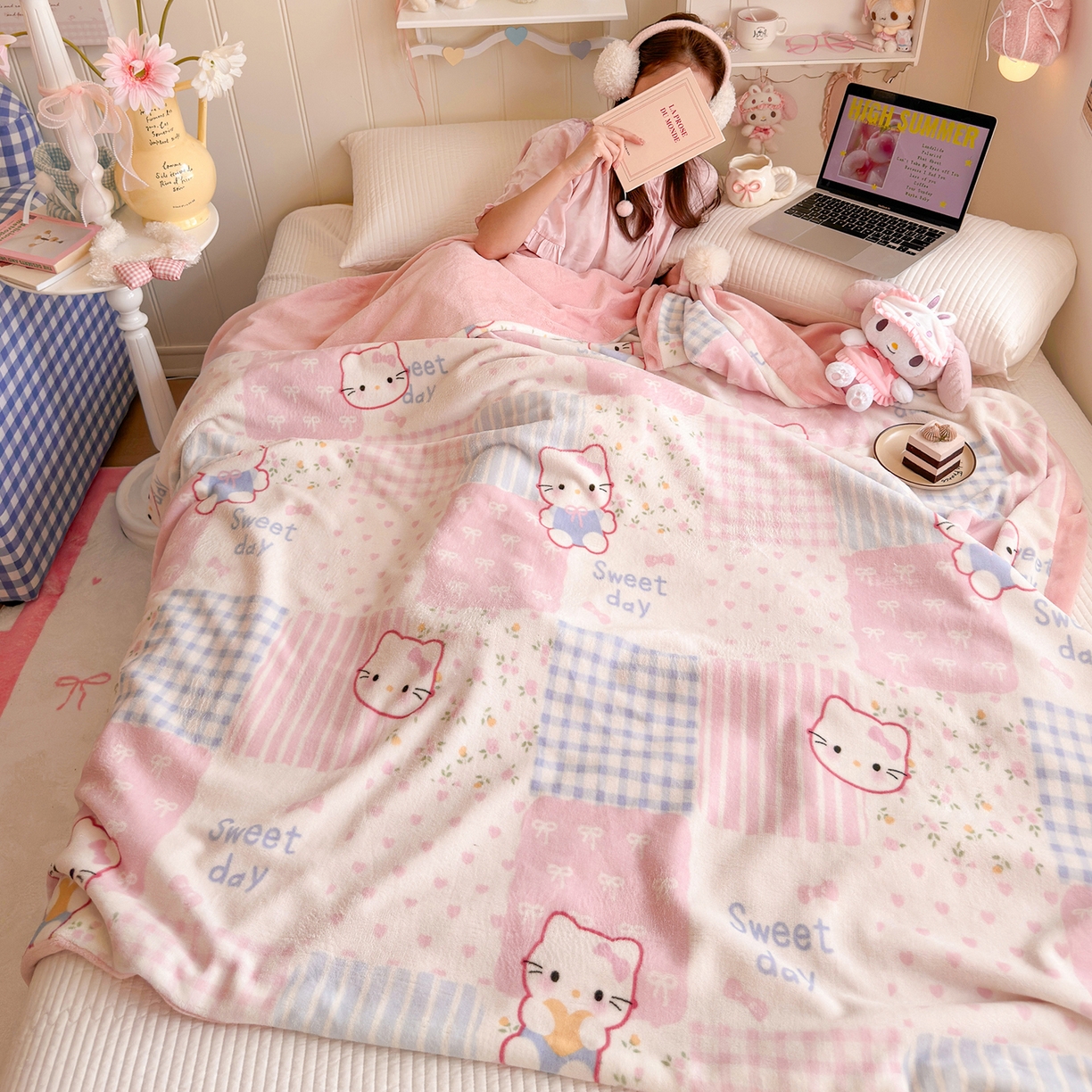 91家纺网 家纺一手货源 找家纺 罗亿家纺 2025新款高克重（200g）牛奶绒韩系毛球办公室盖毯多功能盖毯被套毛毯两用（小红书推荐) 布丁猫