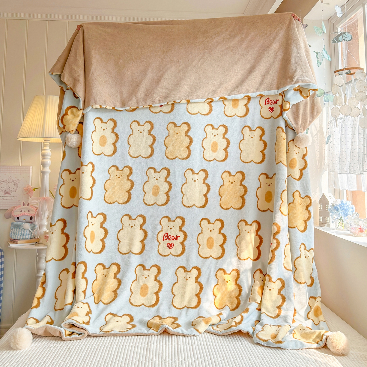 91家纺网 家纺一手货源 找家纺 罗亿家纺 2025新款高克重（200g）牛奶绒韩系毛球办公室盖毯多功能盖毯被套毛毯两用（小红书推荐) 饼干星人