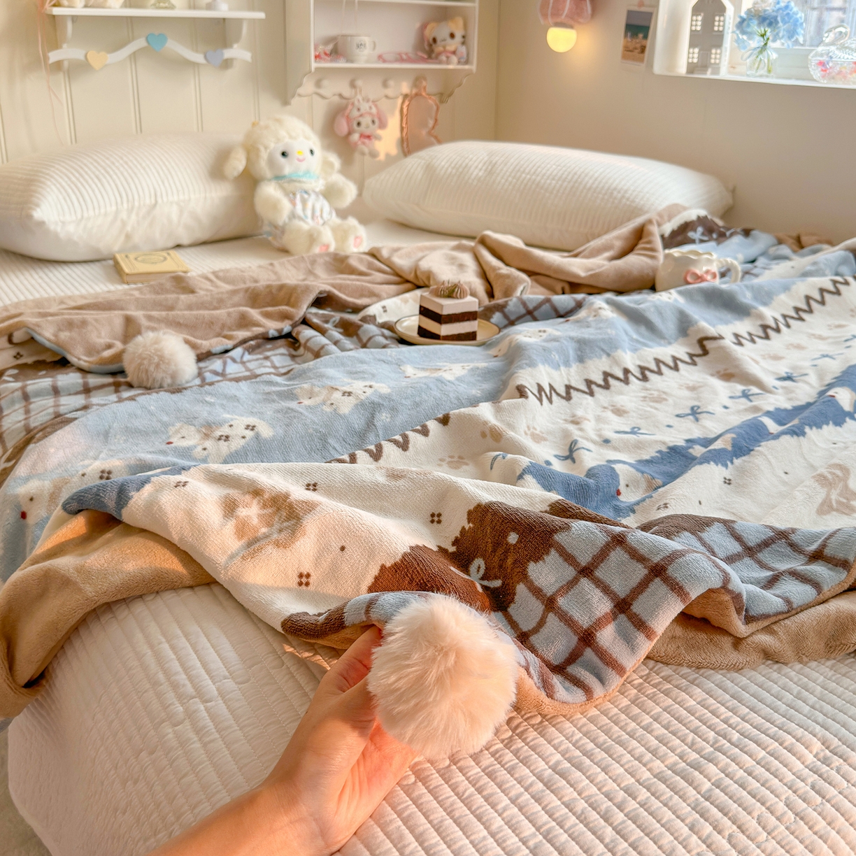 罗亿家纺 2025新款高克重（200g）牛奶绒韩系毛球办公室盖毯多功能盖毯被套毛毯两用（小红书推荐) 阿奇