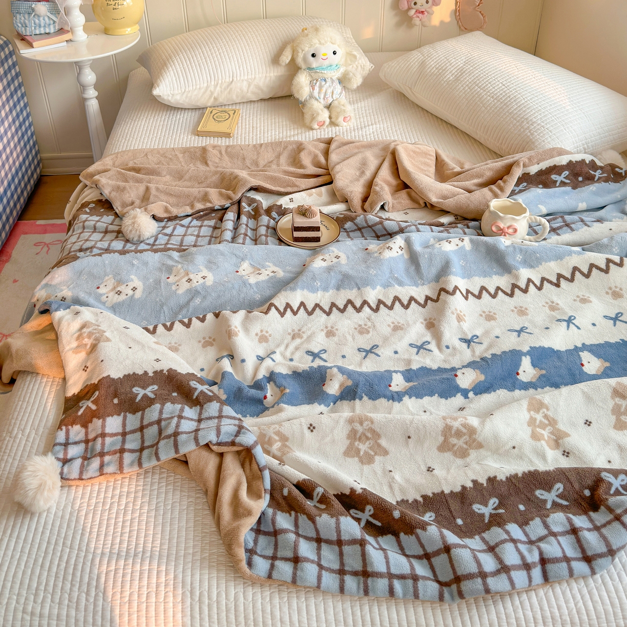 91家纺网 家纺一手货源 找家纺 罗亿家纺 2025新款高克重（200g）牛奶绒韩系毛球办公室盖毯多功能盖毯被套毛毯两用（小红书推荐) 阿奇