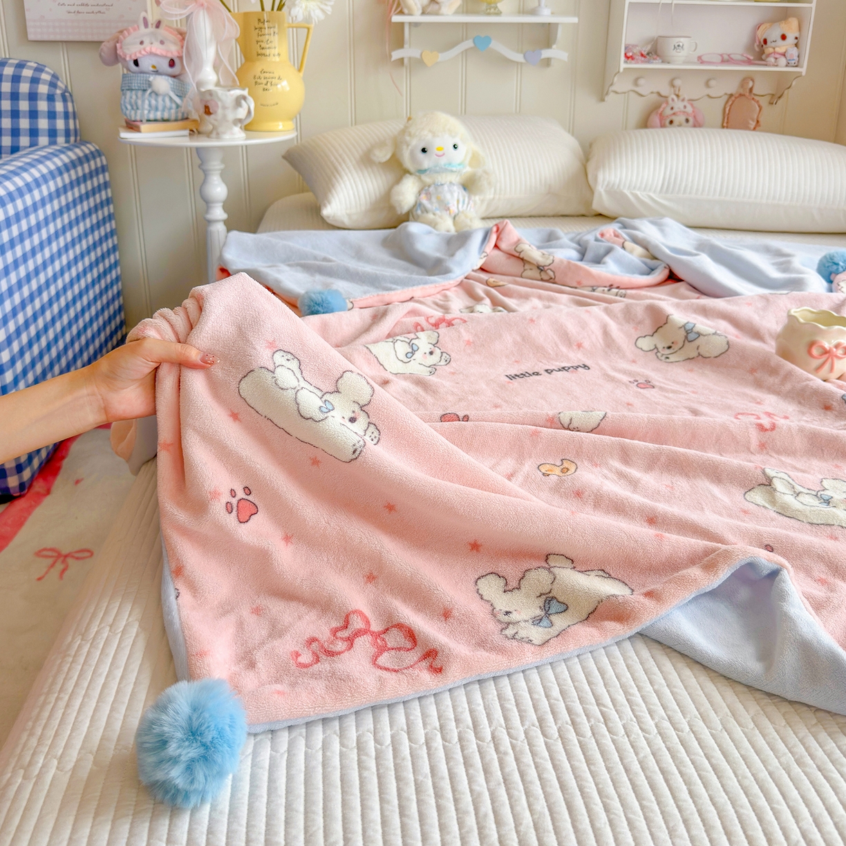 91家纺网 家纺一手货源 找家纺 罗亿家纺 2025新款高克重（200g）牛奶绒韩系毛球办公室盖毯多功能盖毯被套毛毯两用（小红书推荐) 狗gogo