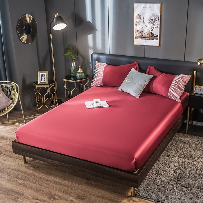 丽莱美家纺 2026新款天丝冰丝床笠 酒红