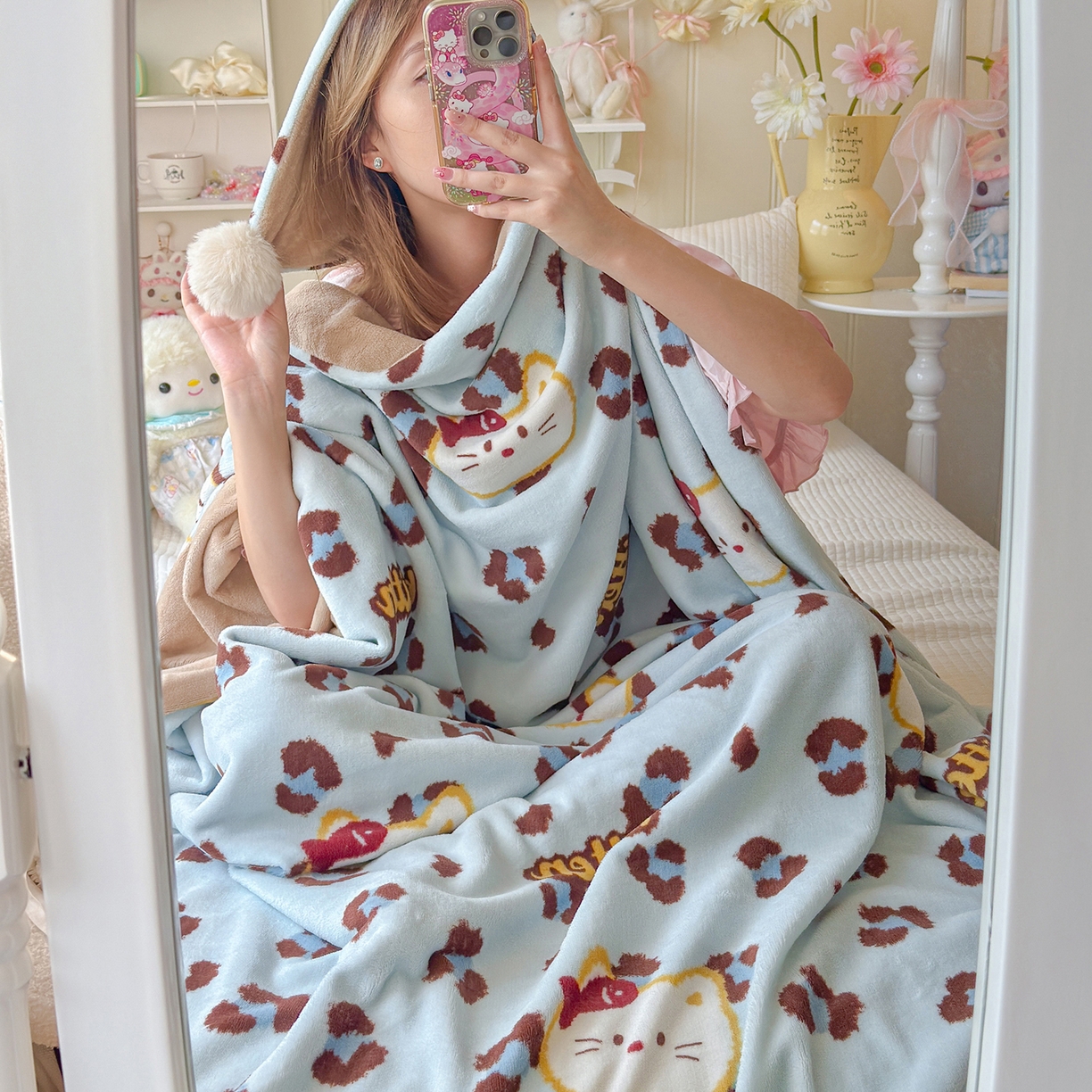 91家纺网 家纺一手货源 找家纺 罗亿家纺 2025新款高克重（200g）牛奶绒韩系毛球办公室盖毯多功能盖毯被套毛毯两用（小红书推荐) 猫吃鱼-蓝