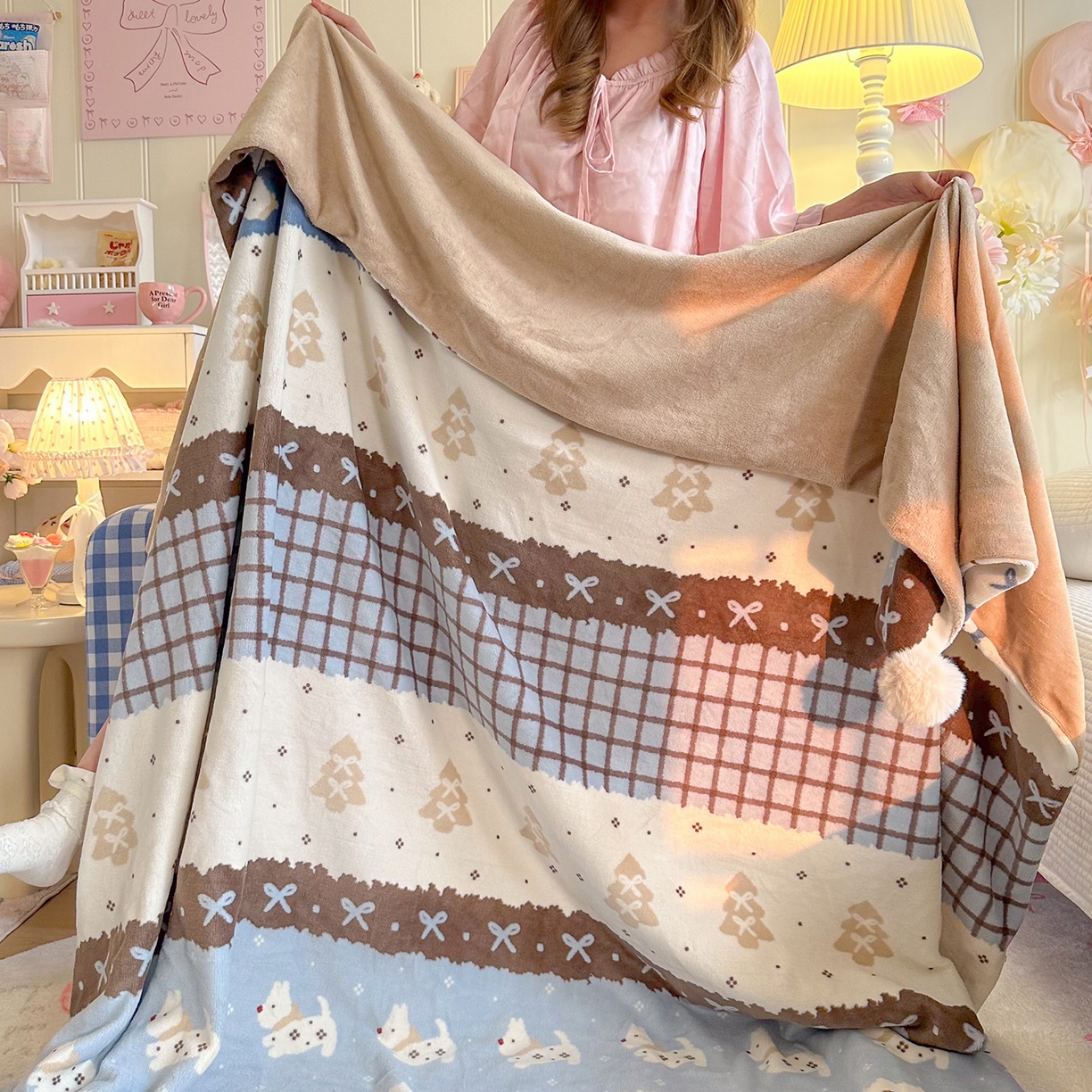 91家纺网 家纺一手货源 找家纺 罗亿家纺 2025新款高克重（200g）牛奶绒韩系毛球办公室盖毯多功能盖毯被套毛毯两用（小红书推荐) 阿奇