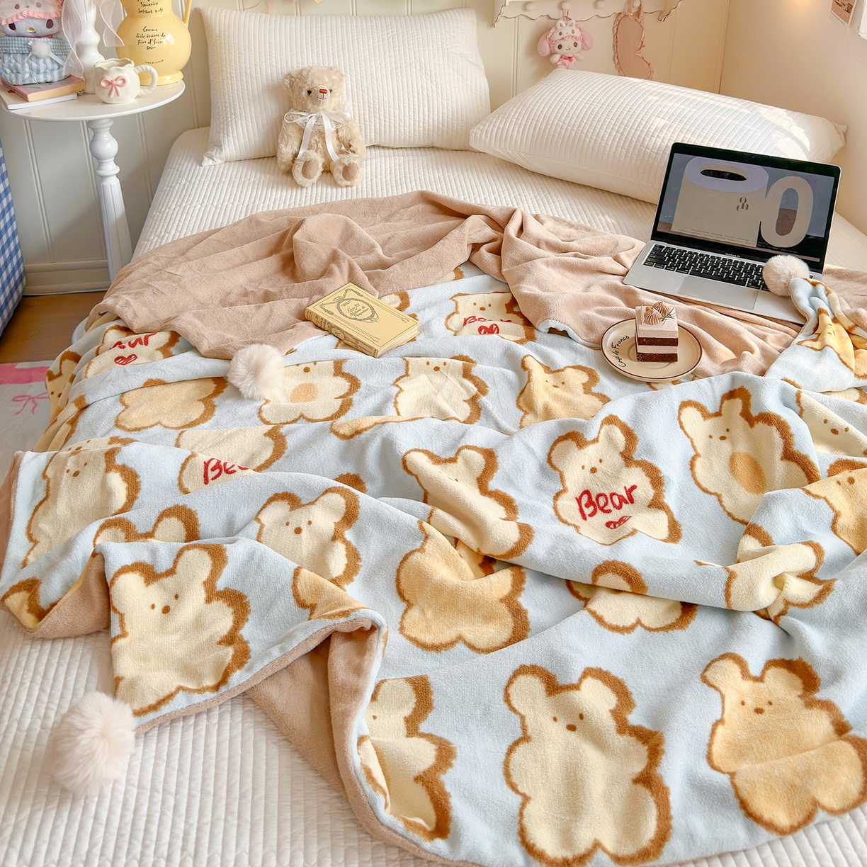 91家纺网 家纺一手货源 找家纺 罗亿家纺 2025新款高克重（200g）牛奶绒韩系毛球办公室盖毯多功能盖毯被套毛毯两用（小红书推荐) 饼干星人