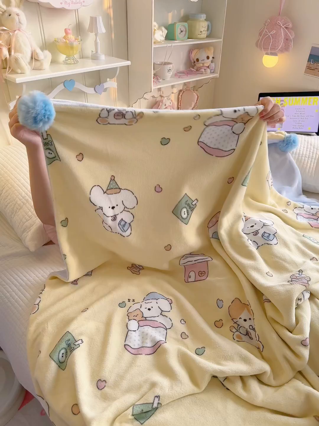 91家纺网 家纺一手货源 找家纺 罗亿家纺 2025新款高克重（200g）牛奶绒韩系毛球办公室盖毯多功能盖毯被套毛毯两用（小红书推荐) 奶黄汪汪