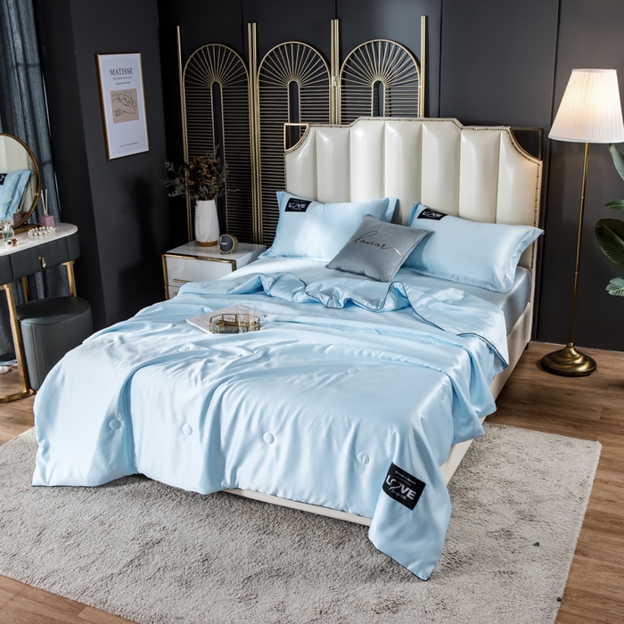 91家纺网 家纺一手货源 找家纺 丽莱美家纺 2025新款夏被  夏被三件套 夏被四件套 天蓝