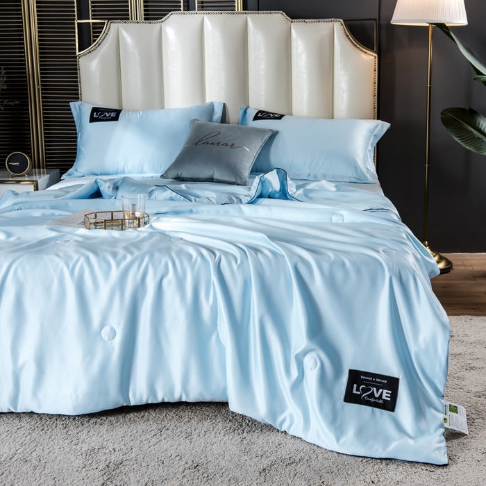 91家纺网 家纺一手货源 找家纺 丽莱美家纺 2025新款夏被  夏被三件套 夏被四件套 天蓝