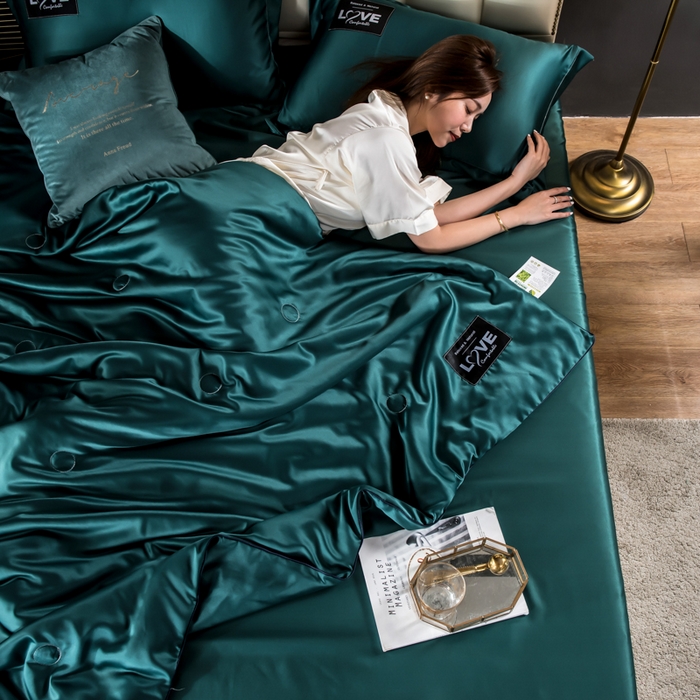 91家纺网 家纺一手货源 找家纺 丽莱美家纺 2025新款夏被  夏被三件套 夏被四件套 墨绿