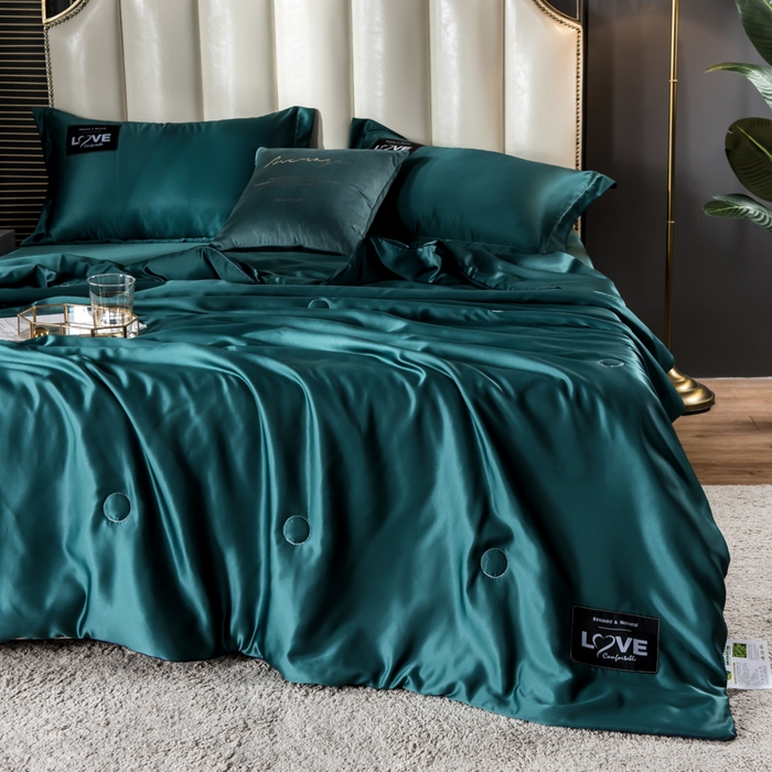 91家纺网 家纺一手货源 找家纺 丽莱美家纺 2025新款夏被  夏被三件套 夏被四件套 墨绿