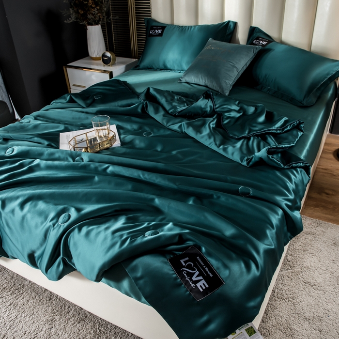 91家纺网 家纺一手货源 找家纺 丽莱美家纺 2025新款夏被  夏被三件套 夏被四件套 墨绿