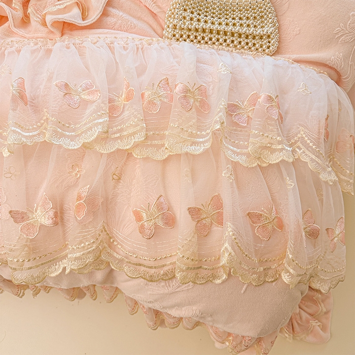 91家纺网 家纺一手货源 找家纺 （总）虹星家纺 2025新款花边牛奶绒床裙四件套系列