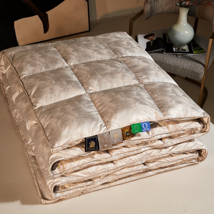 91家纺网 家纺一手货源 找家纺 织梦人羽绒工厂店 2025新款高蓬松羽绒羽毛被大牌同款花型-高精密提花系列 高精密提花-山尧灰