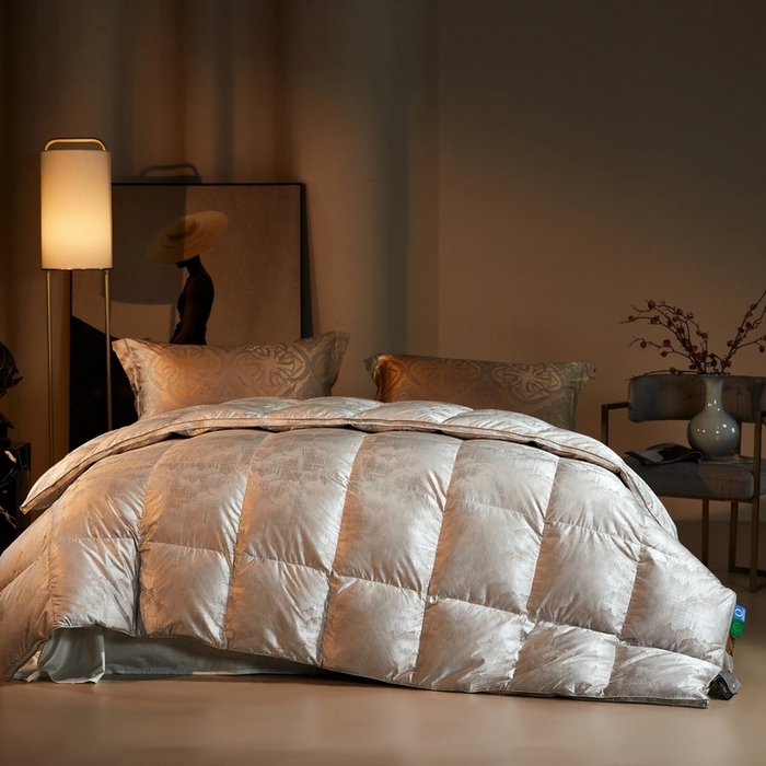 织梦人羽绒工厂店 2025新款高蓬松羽绒羽毛被大牌同款花型-高精密提花系列 高精密提花-山尧灰