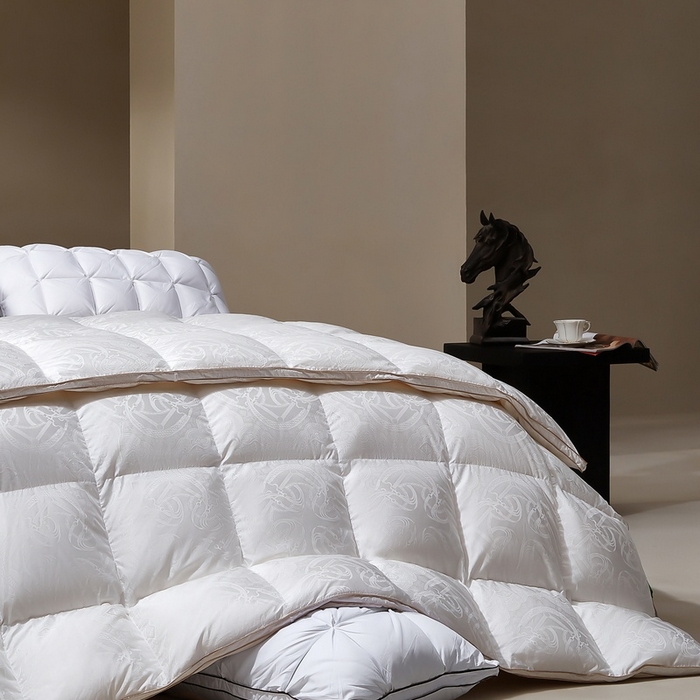 91家纺网 家纺一手货源 找家纺 织梦人羽绒工厂店 2025新款高蓬松羽绒羽毛被大牌同款花型-高精密提花系列 高精密提花-时尚语录-白