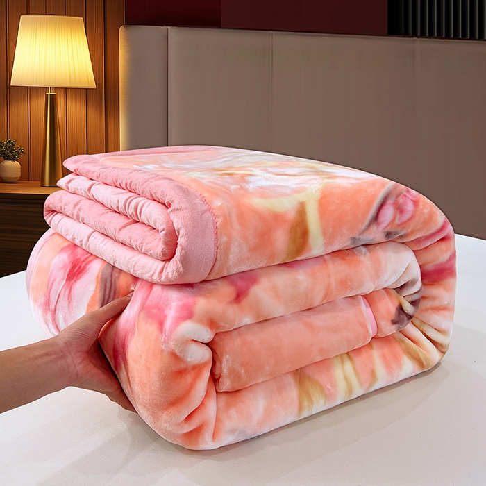 91家纺网 家纺一手货源 找家纺 凯轩毛毯 2025新款加厚双层婚庆云毯  毛毯 朝花夕拾