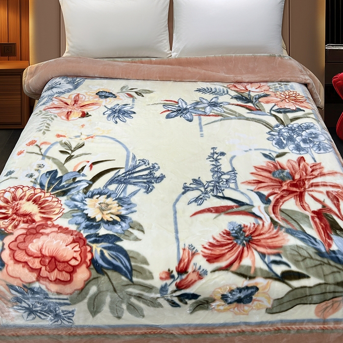 91家纺网 家纺一手货源 找家纺 凯轩毛毯 2025新款加厚双层婚庆云毯  毛毯 春意盎然