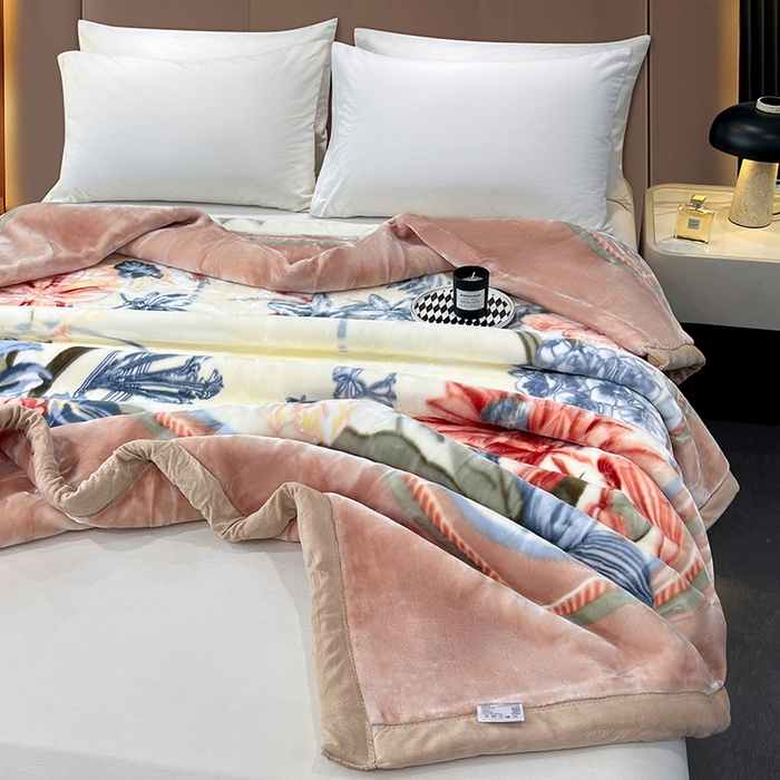 91家纺网 家纺一手货源 找家纺 凯轩毛毯 2025新款加厚双层婚庆云毯  毛毯 春意盎然